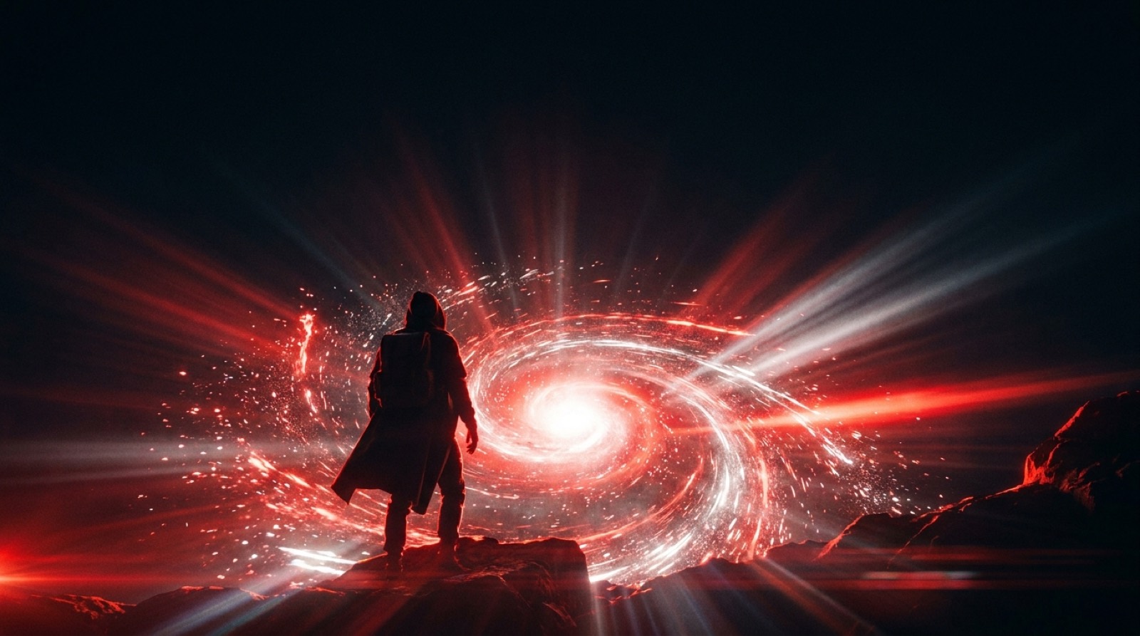 A lone figure before a red gravitational field - attention has gravity